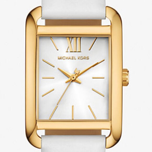 $118 NWT MICHAEL MICHAEL KORS Gold-Tone White Leather Watch - Picture 4 of 6